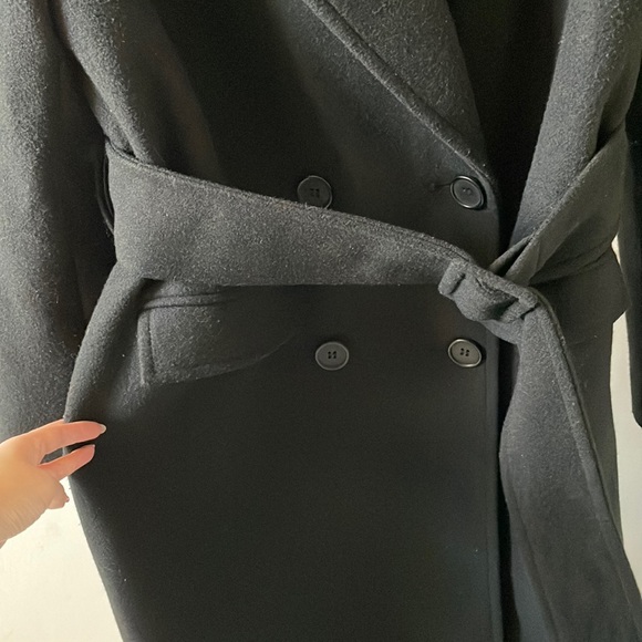 ASOS Design luxe belted coat in black sz 6 US - Picture 3 of 11